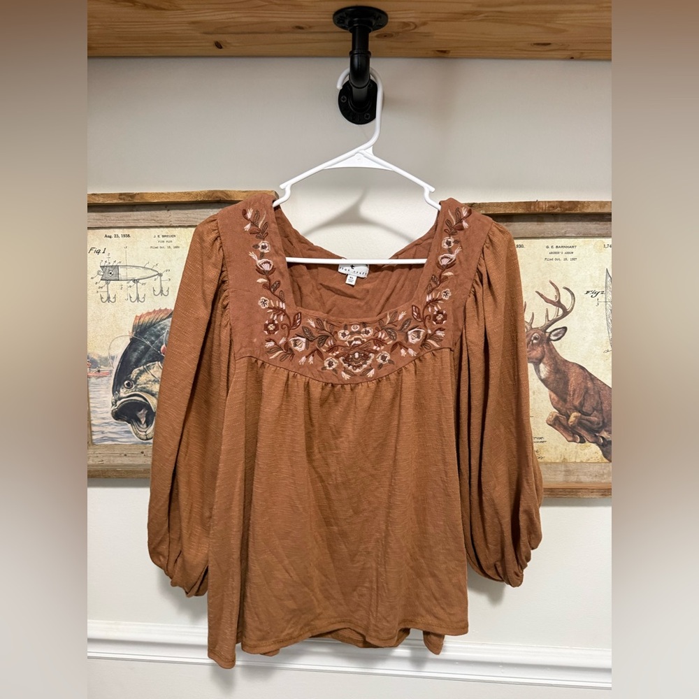 True Craft Brown Embroidered Blouse